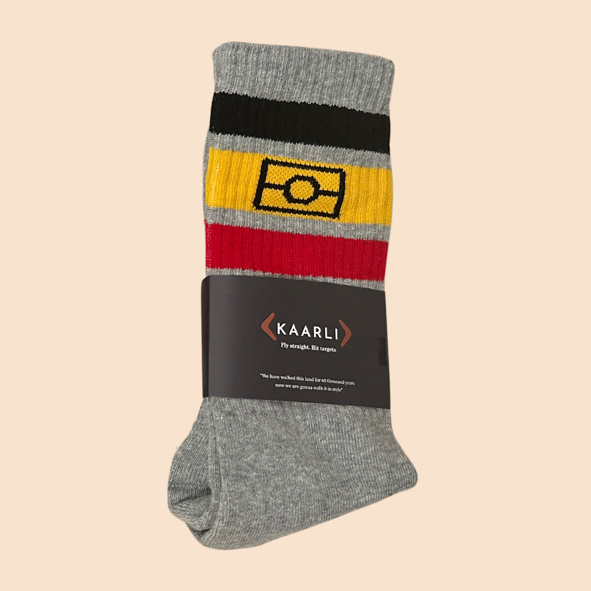 Cotton Aboriginal flag socks - Light Grey
