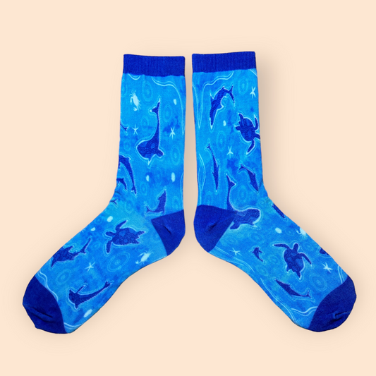 Maambakoort barna (ocean animals) Aboriginal socks