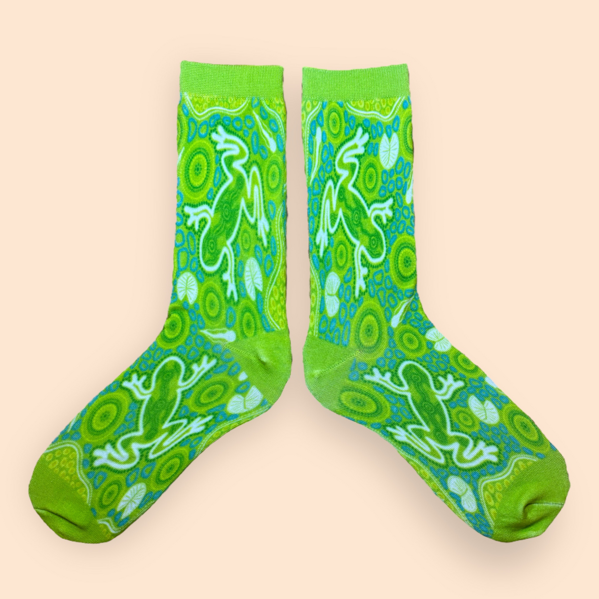 Kooboolong winin (a frogs life) Aboriginal socks