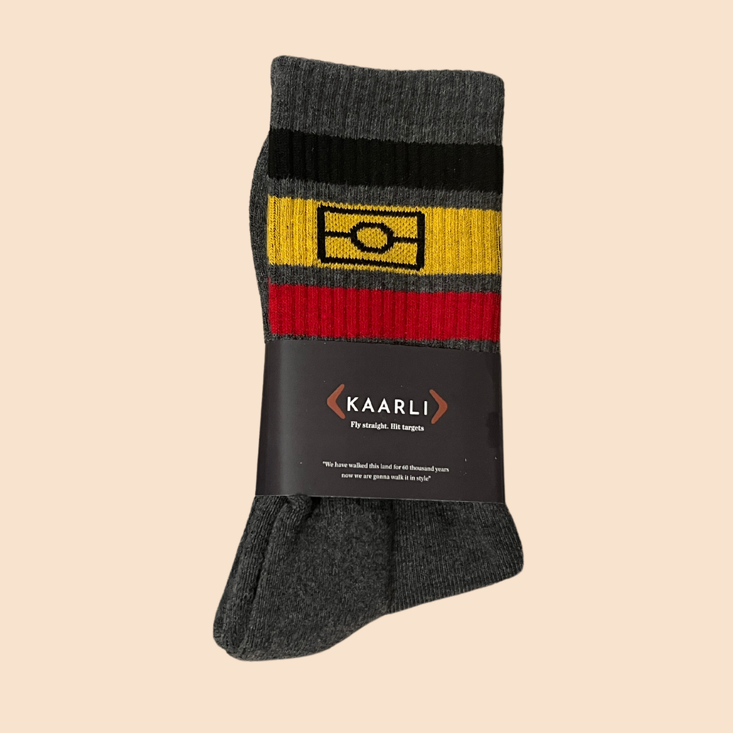 Cotton Aboriginal flag socks - Dark Grey